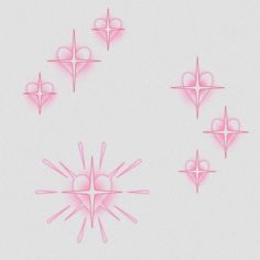 four pink shapes are arranged in the shape of hearts and sunbursts on a white background