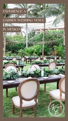 an outdoor wedding venue with tables and chairs