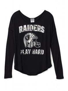 Victoria's Secret PINK Drapey Long-sleeve Tee #VictoriasSecret http://www.victoriassecret.com/pink/oakland-raiders/drapey-long-sleeve-tee-victorias-secret-pink?ProductID=80712=OLS?cm_mmc=pinterest-_-product-_-x-_-x Raiders Baby, Best Bras, Raider Nation, Victoria Secret Hoodies, Oakland Raiders, Victoria's Secret Pink, Women Lingerie, World's Best, Secret Pink