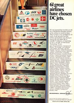 an advertisement for the airliner's new stairs with advertisements on each handrail