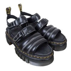 Dr Martens Ricki 3 Strap Sandals Black Nappa Lux Edition ++Womens Size 10++ New And Unworn Fast Ship S145 Black Leather Double Strap Sandals, Black Double Strap Platform Sandals, Black Platform Strapped Sandals, Black Leather Double Strap Heels, Black Sandals With Leather Footbed, Black Strapped Sandals With Removable Insole, Black Double Strap Heels With Buckle Closure, Shoes Dr Martens, Walker Boots