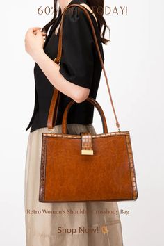 Make a statement with our chic Retro Women's Shoulder Crossbody Bag. Crafted for the modern woman who appreciates classic design. Retro Business Shoulder Bag With Detachable Strap, Trendy Brown Box Bag For Office, Trendy Brown Office Box Bag, Retro Business Shoulder Bag With Detachable Handle, Retro Business Satchel With Detachable Strap, Trendy Large Capacity Rectangular Briefcase, Retro Satchel With Large Capacity, Vintage Office Satchel With Large Capacity, Vintage Large Capacity Satchel For Office