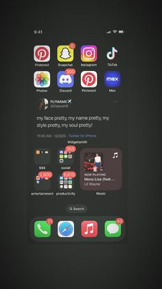 an iphone screen with several different icons on the phone and in front of it is a black background