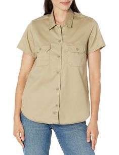 PRICES MAY VARY. Original fit Button front Front darts for feminine fit Back yoke for ease of movement Dual front patch pockets with button closure; Easy care stain release Moisture wicking; Dickies logo at center placket; 5.25 oz. Twill, 65% Recycled Polyester/35% Cotton Cheap Short Sleeve Polo Shirt With Button Closure, Cheap Collared Shirt With Welt Pockets, Cheap Dress Shirt With Casual Collar For Workwear, Cheap Fitted Shirt With Camp Collar, Cheap Short Sleeve Button-up Shirt With Rolled Sleeves, Cheap Collared Shirt For Workwear, Cheap Classic Workwear Shirt, Cheap Button-up Camp Shirt For Workwear, Cheap Shirt With Spread Collar And Pockets