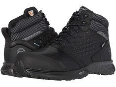 a pair of black hiking boots with laces on the outstep and side panels