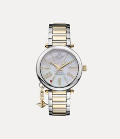 Our Mother Orb watch in stainless steel features a two-tone construction and an iridescent dial, decorated with tonal Roman numeral indexes. The design of this statement watch takes inspiration from the house's orb motif, designed by Vivienne Westwood to symbolise taking tradition into the future. Ring Watch, Two Tone Watch, Ladies Watch, Metal Bracelets, Watch Case, Lace Boots, Vivienne Westwood, Silver Watch, Lace Up Shoes