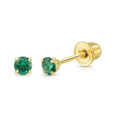 Made from solid 14k yellow gold with sparkling high-quality round brilliant cubic zirconia birthstones, these one-of-a-kind solitaire studs are guaranteed to make you stand out in any room. Best of all, these gold studs will never tarnish, as gold is a metal that never loses its shine and can be worn anywhere, including in the shower or pool. These earrings are also perfect for those with sensitive ears that can only wear REAL gold. The smaller sizes (2.5mm - 4mm) are suitable for kids, and adul Gold Jewelry Earrings, Solitaire Studs, Round Stud Earrings, Cartilage Piercing, Sensitive Ears, Gold Studs, Real Gold, Round Brilliant, Birthstone