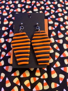 Black and orange striped polymer clay earrings Cheap Orange Polymer Clay Earrings, Orange Dangle Earrings In Polymer Clay, Orange And Blue Polymer Clay Earrings, Orange Earrings Clay, Orange Dangle Polymer Clay Earrings, Black And Orange Clay Earrings, Orange Polymer Clay Dangle Earrings, Orange Dangle Earrings Polymer Clay, Fun Orange Halloween Earrings