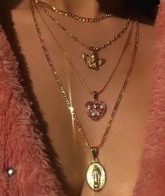 Summer Halloween, Pink Heart Necklace, Fashion Angels, Halloween Necklace, Multi Layer Necklace, Gold Necklace Set, Gold Necklace Women, Layered Jewelry, Gold Accessories