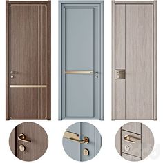 four different doors with handles and knobs