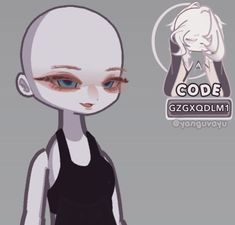 an animation character with blue eyes and white hair, wearing a black tank top that says code gzxodim