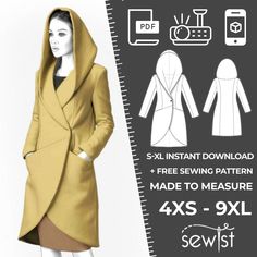 a woman's coat and dress sewing pattern with measurements for the size 8 xs - 9xl