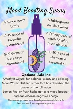 Diy Aura Spray, Room Cleansing Spray Witchcraft, Moon Water Cleansing Spray, Essential Oils Spells, How To Make Room Spray Essential Oils, Oils For Cleansing Energy, Essential Oils Magick, Spell Spray Recipe, Witchy Room Spray