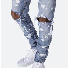 Worn Once. Bought For $64+Shipping. Never Worn Again Because They Aren’t Really My Style. Very Very High Quality Denim And Awesome Design, They Just Don’t Look That Great On Me. Slim Fit And Fog Style Zippers At The Ankles. Lmk If You Have Any Questions. White Distressed Fitted Jeans, White Washed Denim Jeans, Spring Streetwear Jeans With Holes, Urban Distressed White Jeans, White Bleached Cotton Jeans, Casual Fitted Bleached Jeans, Fitted Bleached Jeans For Spring, White Distressed Denim Jeans, Spring Fitted Bleached Jeans