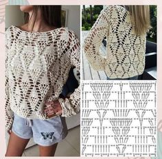 a crocheted sweater with an openwork pattern on the front and back side