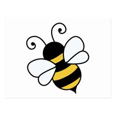 a black and yellow bee with swirls on it's back legs, sitting in front of a white background