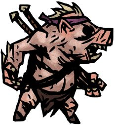 a drawing of a boar with an arrow in its mouth and two hands on his hips