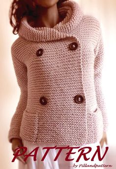 a woman wearing a knitted jacket with buttons