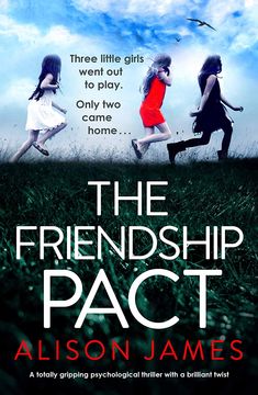 the cover of the book, the friendship pact by alison james with two girls running