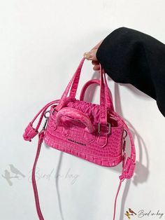 Bird in Bag - Embossed Double Detail Satchel Bag with Crocodile Print Crocodile Design, Neon Bag, Mini Bucket Bag, Purple Details, Patent Leather Handbags, Mini Bucket Bags, Rose Bonbon, Mini Bucket, Handbag Patterns