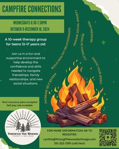 New group, who dis?! Spots are filling up quickly for our new "Campfire Connections" group for teens. This group will be held in-person in Elmhurst on Wednesday evenings starting October 9th. Hit us up to register today! Peer Pressure, Family Relationships, On Wednesday, Campfire, How To Plan