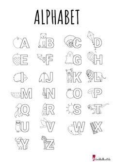 the alphabet worksheet for children to learn how to write and draw letters with pictures