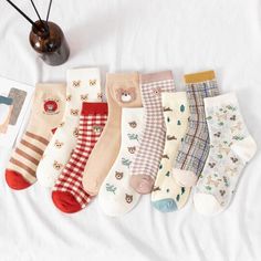 Cartoon Middle Tube Socks Cheap Mid-calf Socks For Spring, Cheap Trendy One-size Socks, Cheap Non-slip Cute Socks, Comfortable Non-slip Socks Cheap, Cheap One-size Women's Socks, Velvet Socks, Bear Girl, Sock Outfits, Thick Socks