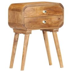 a small wooden table with two drawers on one side and three legs on the other