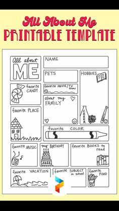 an image of a web page with the title all about me printable template