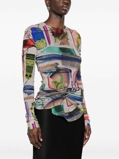 Find OFF-WHITE Xray Graphic-print Tulle Top on Editorialist. multicolour tulle netting semi-sheer construction all-over graphic print twist detailing round neck long sleeves high-low hem Tulle Top, Crewneck Design, Edgy Look, Emilio Pucci, X Ray, Top Sales, Look Chic, Asymmetric Hem, Womens Backpack