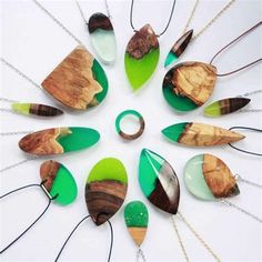 a group of wooden pieces sitting on top of a white table