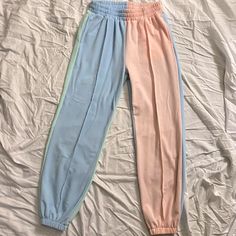 Good Condition Never Worn Open To Offers!! Blue Wide Leg Color Block Bottoms, Blue Color Block Wide Leg Bottoms, Pink Wide Leg Joggers For Spring, Pink Wide Leg Spring Joggers, Casual Color Block Loungewear Pants, Pink Wide-leg Spring Joggers, Trendy Blue Joggers With Elastic Waistband, Trendy Pink Stretch Joggers, Pink Stretch Trendy Joggers