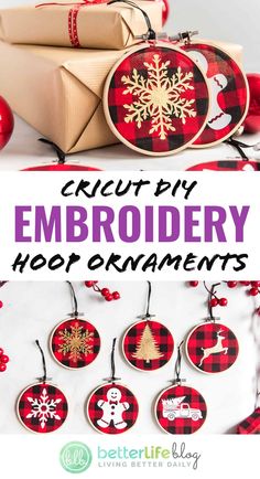 the cricut diy embroidery hoop ornaments with text overlay