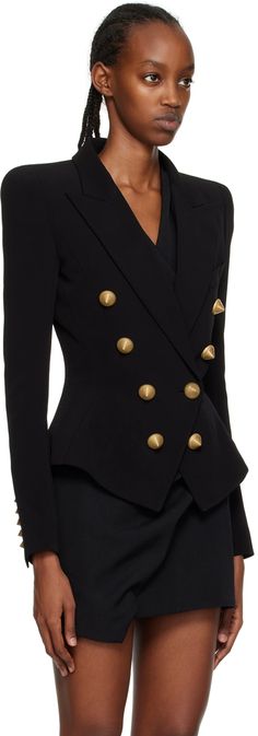 Black Buttoned Blazer by Balmain on Sale Balmain Clothing, Crepe Blazer, Races Fashion, Blazer Buttons, Black Button, Outerwear Women, Welt Pocket, Double Breasted, Women Wear