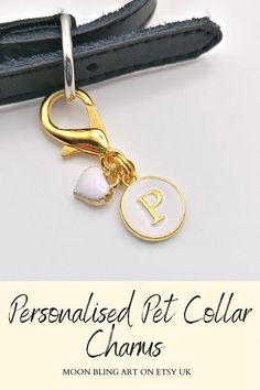 Personalised initial pet charms. Enamel letter charms in white. With white enamel heart charm and split rings or clasp for easy assemble to collars. Perfect gift for dog mums, cat mums, new kittens and puppies, can be an addition to keychains, or pet harness, cat and dog collars Dogs White, Split Rings, Pet Harness, Cat And Dog, Pet Tags, Letter Charms, Cats And Dogs