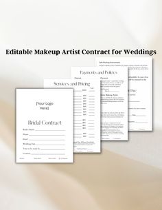 Editable Bridal Makeup Contract Template, Professional Makeup Contract Template, Freelance Makeup Artist Contract As a makeup artist, I had a difficult time finding a contract that included enough information and space to use for my business. After researching and looking at MANY different contracts, I was able to create a well-organized, detailed Bridal Makeup Contract that you can customize to your own business. I spent weeks making this contract for my own business, and I wish I could have pu Makeup Artist Contract, Makeup Contract, Bridal Business, Freelance Makeup Artist, Contract Agreement, Braut Make-up, Contract Template, Professional Makeup Artist, Professional Makeup