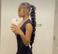 Black Slick Ponytail, Quick Easy Ponytail Hairstyles Black Women, Braided Ponytail Hairstyles Birthday, Braided Ponytail With Braids On The Side, Ponytail With Braids Black Women, Summer Hair Styles Black Women 2023, Slick Ponytail Weave Braid, Big Curly Ponytail, Sleek Ponytail Weave