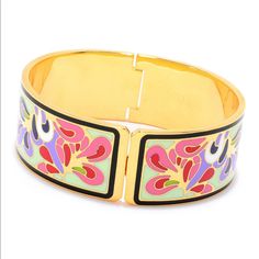 Samuel B Gold Plated Paisley Hinged Bracelet A Vibrant Paisley Pattern Enriches A Gold Plated Bangle Bracelet. - Gold Plated Brass Paisley Print Hinged Bangle Bracelet - Hinge Closure - Approx. 6.5" Inner Circumference - Imported Gold Plated Brass Retails $250 New With Tags. Never Worn. Comes From A Clean, Smoke-Free Home. Formal Multicolor Cuff Bracelet, Multicolor Cuff Bracelet For Formal Occasions, Elegant Multicolor Cuff Bracelet, Sapphire Bangle, Amethyst Bangle, 18k Gold Bracelet, Hermes Jewelry, Pearl Bangle, Wooden Bracelet