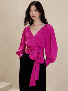 Cropped Wrap Blouse | Banana Republic Factory Wrap Blouse Outfit, Banana Republic Factory, Blouse Outfit, Wrap Blouse, Shades Of Red, Side Zipper, Banana Republic, Long Sleeves, Style Inspiration