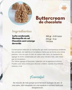 an advertisement for buttercream de chocolate