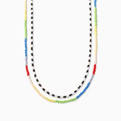 Artistic Multi-Colored Beaded Layered Necklace | Uncommon James Multicolor Jewelry With Black Beads For Summer, Summer Multicolor Jewelry With Black Beads, Adjustable Multicolor Beaded Layered Necklace, Trendy Multicolor Multi-strand Necklaces, Trendy Multicolor Multi-strand Necklace, Multicolor Multi-strand Beaded Necklace With Black Beads, Multicolor Double Strand Necklace With Colorful Beads, White Double Strand Beaded Necklace With Colorful Beads, White Double Strand Necklace With Colorful Beads