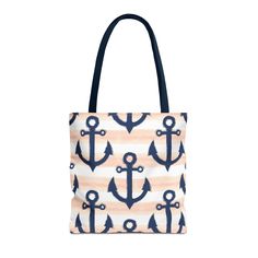 Both functionality and style, this tote bag is made with spun polyester, featuring double-stitched seams, cotton webbing straps, and nonwoven laminate lining for high-end durability.  .: Made with 100% polyester, a medium-weight fabric that is highly durable and perfect for everyday use. Nautical Navy Bag For Everyday Use, Nautical Style Navy Bag For Everyday Use, Everyday Nautical White Bag, White Nautical Everyday Bag, Nautical Style Bag For Everyday Summer Use, Nautical Canvas Bags For Everyday Use, Everyday Nautical Canvas Bags, Nautical White Canvas Bags, White Nautical Canvas Bag