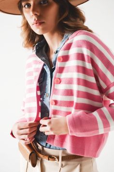 Cardigan. Crew neckline. Long Sleeves. Stripe design. Standard fit. Comfy. Ribbed trims. Button placket. Dropped armholes . runs true to size. S. 40% Viscose 40% Polyester 20% Polyamide Pink China, Mens Lightweight Jacket, Spring Cardigans, Stripe Cardigan, Pink And White Stripes, Denim Jacket Men, Mens Skin Care, Striped Cardigan, Pink And Yellow