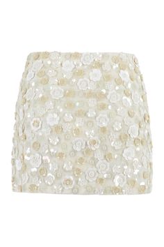 90% POLYAMIDE 10% ELASTANE Rich Girl Style, Embroidery With Sequins, Dress Reference, Motif Embroidery, White Mini Skirts, Embroidery Skirt, Gold Skirt, Embellished Skirt, Sequin Mini Skirts