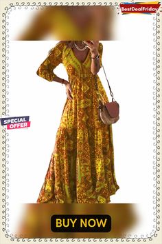 Bestdealfriday Multicolor Lady Love Maxi Dress P1481492 Retro V-neck Maxi Dress For Vacation, Spring Maxi Dress For A Date, Summer Long Sleeve Dress For A Date, Yellow Fall Party Maxi Dress, Retro V-neck Dress For Vacation, Trendy Yellow Vacation Dress, Fall Retro V-neck Maxi Dress, Yellow Printed Fall Dress, Trendy Yellow Dresses For Vacation