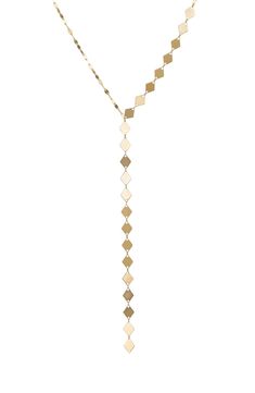 This 14-karat-gold necklace features a Y-silhouette that lies flat to catch light as you move. 18" length 14k gold Imported Gold Lariat Necklace With Diamond Cut, Modern Gold Long Drop Necklace, 14k Yellow Gold Long Drop Necklace, Luxury Gold Long Drop Necklace, Gold Diamond-cut Diamond-shaped Necklace, Luxury Long Drop Gold Necklace, Gold Diamond Necklace With Adjustable Chain And Long Drop, Gold Diamond Necklace With Long Drop, Gold Long Drop Diamond Necklace, Fine Jewelry