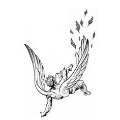 an ink drawing of a cupid with arrows coming out of its back and wings