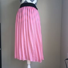 Beautiful Midi Skirt,Pleated,Black Lace Waistband! This Skirt Is Super Cute And Can Be Worn With A Cute Top And Even Leggings Underneath! Must Have In Your Collection! Pleated Stretch Skirt For Day Out, Spring High Waist Pink Pleated Skirt, Pink Party Skirt With Elastic Waistband, High Waist Stretch Pleated Skirt For Spring, Spring Pink Pleated Skirt With Elastic Waistband, Elastic Waistband Skirt For Spring, Spring Pink Stretch Pleated Skirt, Pink Stretch Pleated Skirt For Spring, Pink Pleated Skirt With Elastic Waistband For Summer