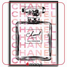 chanel perfume bottle with pink and white background