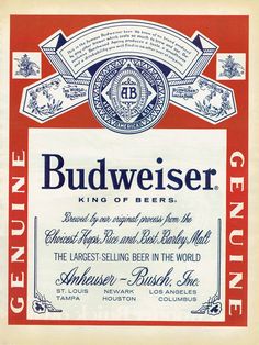 an old budweiser label from the early 1900's, with red and white lettering